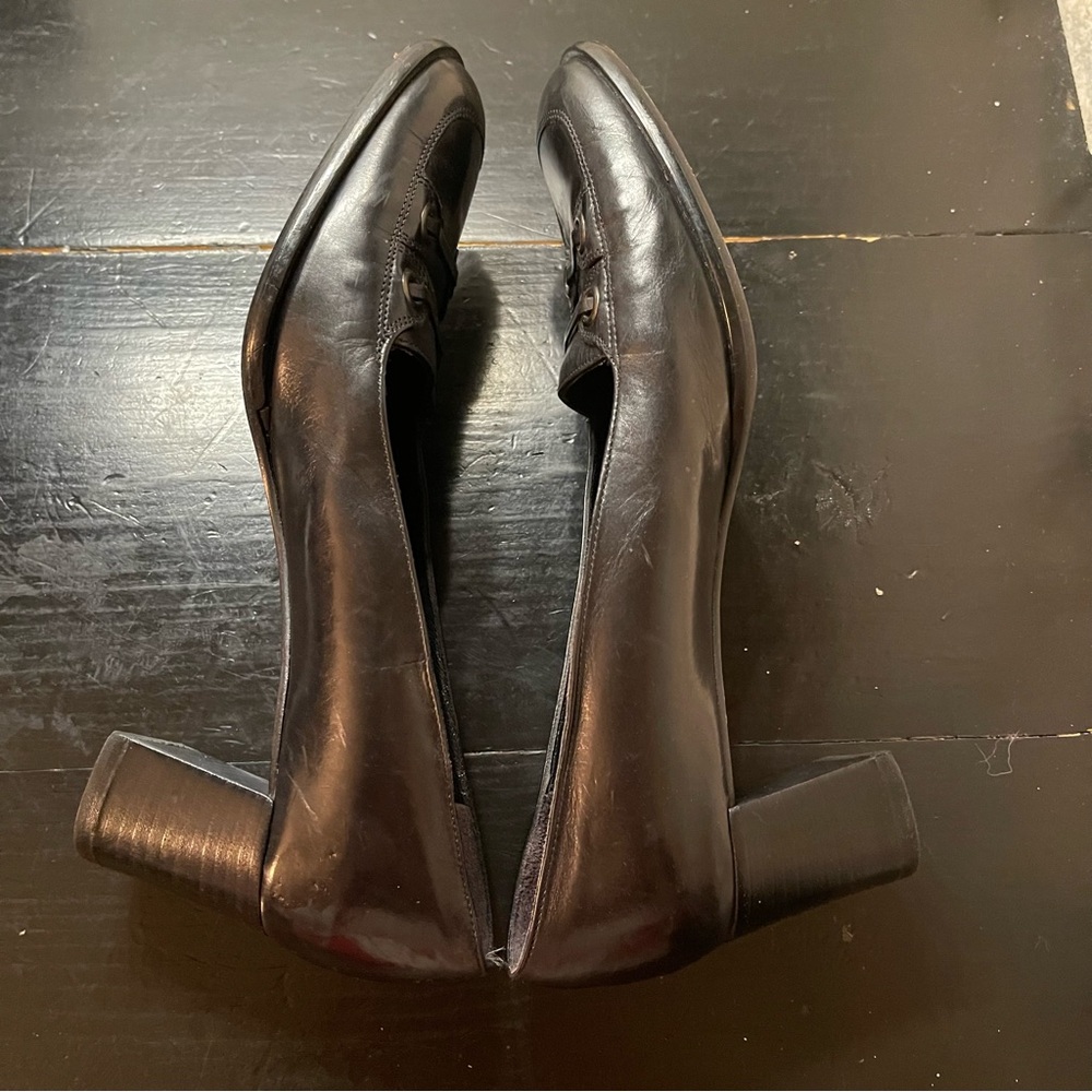 Via Spiga Square Toe Leather Black Heels Sz 9 Made in Italy Vintagr 90s - Picture 6 of 11